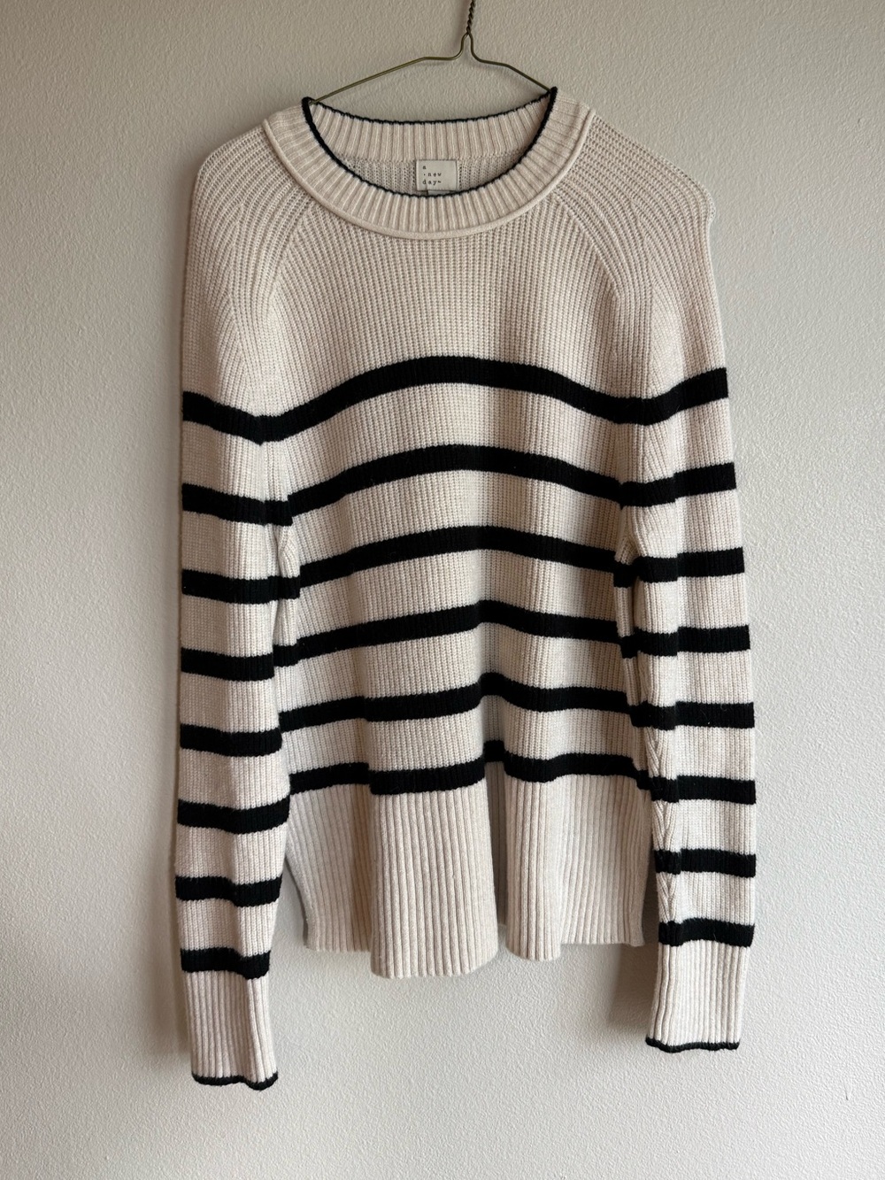 Cream and Black Striped Crewneck Sweater